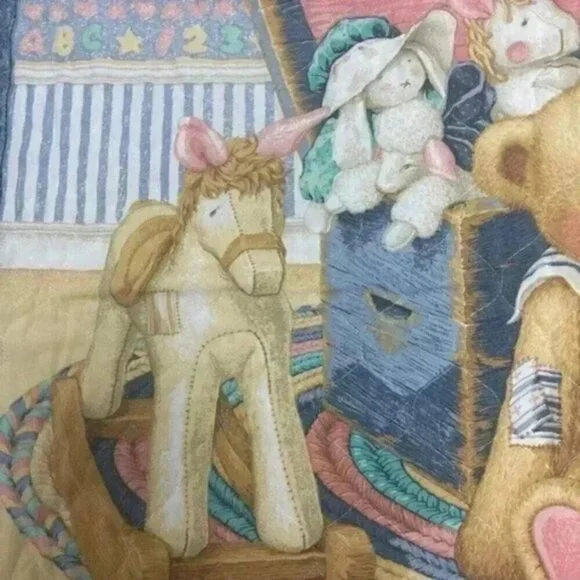 Vtg Teddy Beddy Bear Crib Comforter Baby Blanket  Pink And Blue w/ Ruffle 34x45 - Picture 6 of 6